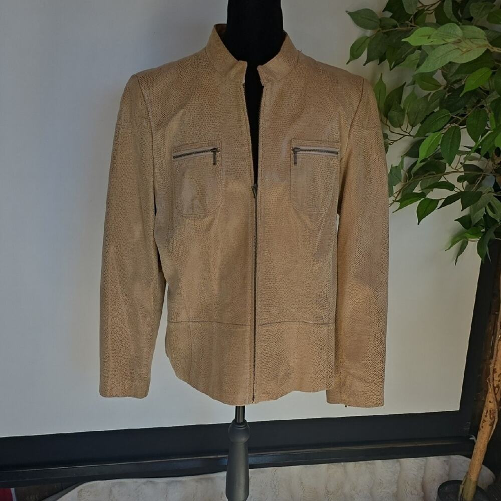 Alfani Women's Tan Snakeskin Pattern Lightweight Leather Jacket